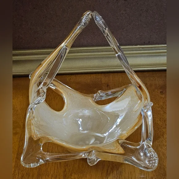 Vintage Murano Style Art Glass Lattce Edge Basket Bowl - Picture 2 of 10